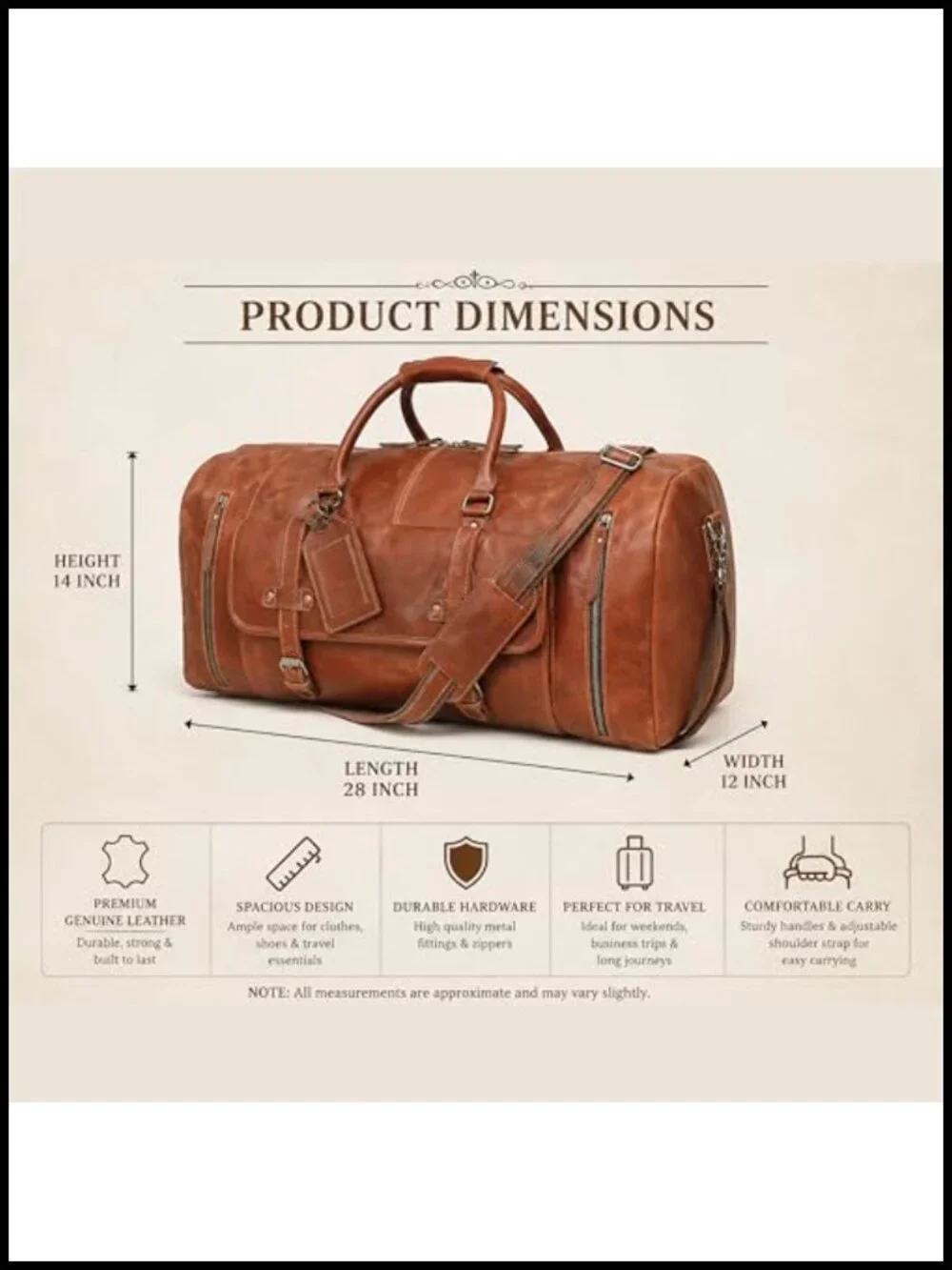 Handcrafted Leather Duffle Travel Bag Weekender Carry-on Men Women
